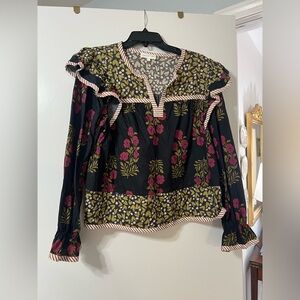 Entro Black and Green Floral Blouse